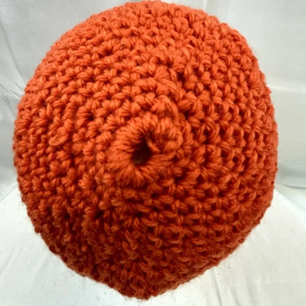 SKU 2180 Handmade Hand Crocheted Bright Orange Beanie Cap Hat 9x7